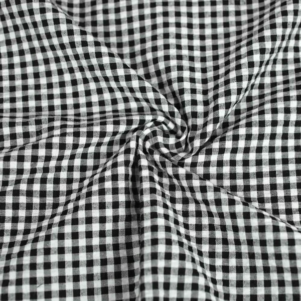 Tissu seersucker à motif tissé vichy Noir & Blanc | Tissu pour couture de chemise, robes