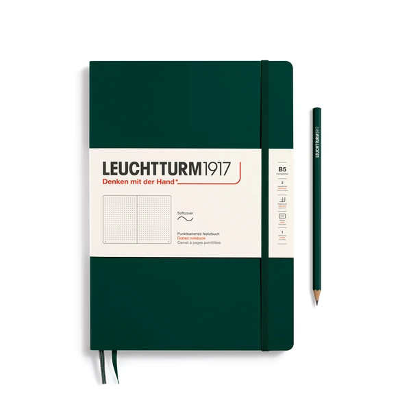 Carnet Composition (B5), Couverture souple, 123 pages numérotées, Forest Green, pointillé