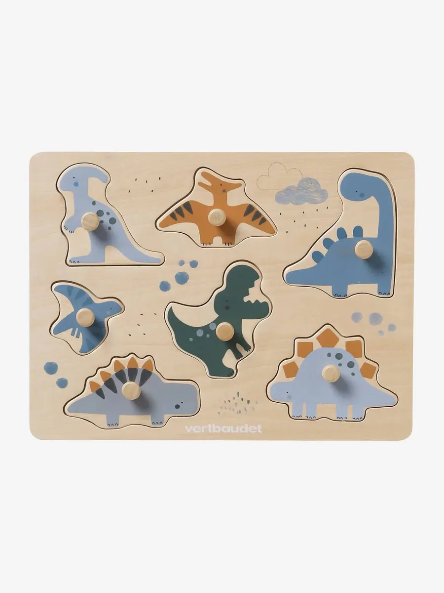 Puzzle bouton Dinosaures en bois FSC® multicolore - Vertbaudet