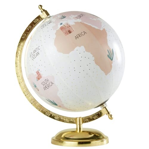 Globe terrestre carte du monde rose en métal doré | Maisons du Monde