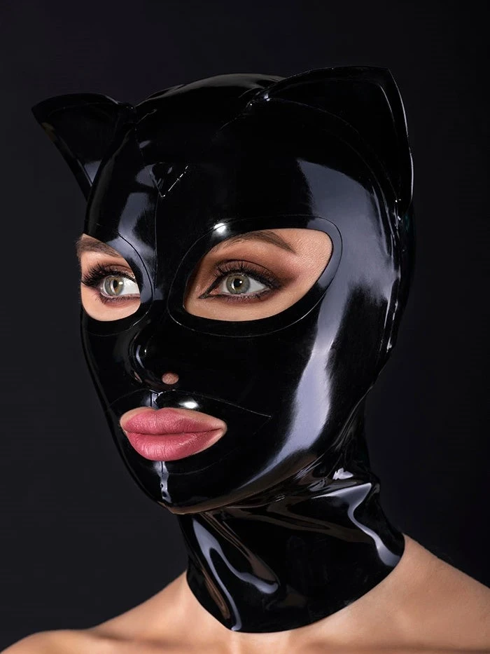 Masque de chat en latex noir