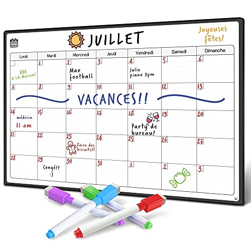Smart Panda Calendrier Magnétique pour Frigo - Pratique pour Planifier Les Repas Familiaux, Listes De Courses Ou Une Aide A L’étude - Tableau Aimanté - Mensuel - en Français