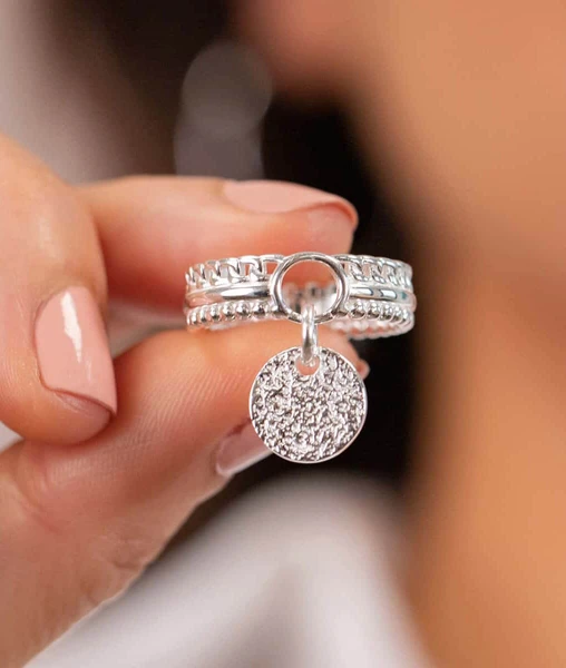Bague triple rang anneau évidé et médaille Maya Argent 925