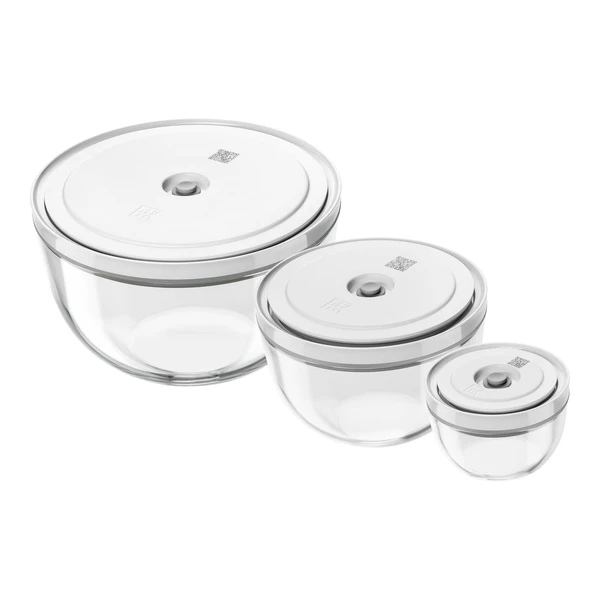 ZWILLING Fresh & Save BOWLS Lot de bols sous vide S/M/L / 6-pcs, Verre, transparent-blanc