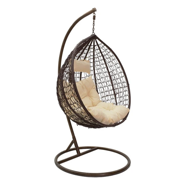 Fauteuil suspendu de jardin métal marron coussin beige