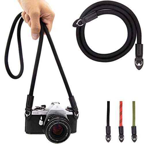 LENS-AID Bandoulière en corde, Courroie de cou pour appareil photo, idéale pour les caméras -100 cm