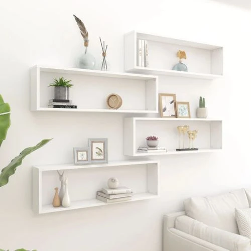 Lot De 4 Étagères Murales - Étagères Flottantes Cube Blanc 100x15x30cm Bois Dingénierie