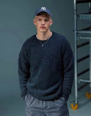 ASOS DESIGN - Pull décontracté en maille bouclée - Bleu marine