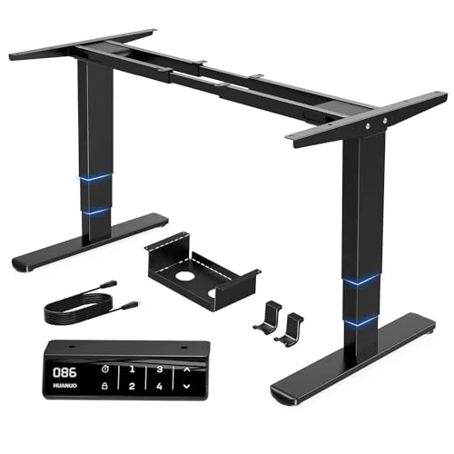 HUANUO Bureau Assis Debout avec Support à 3 Niveaux et Moteurs Doubles, Support de Table Réglable avec capacité de Charge de 120 kg en Acier Robuste, contrôleur de mémoire, Cadre Seulement