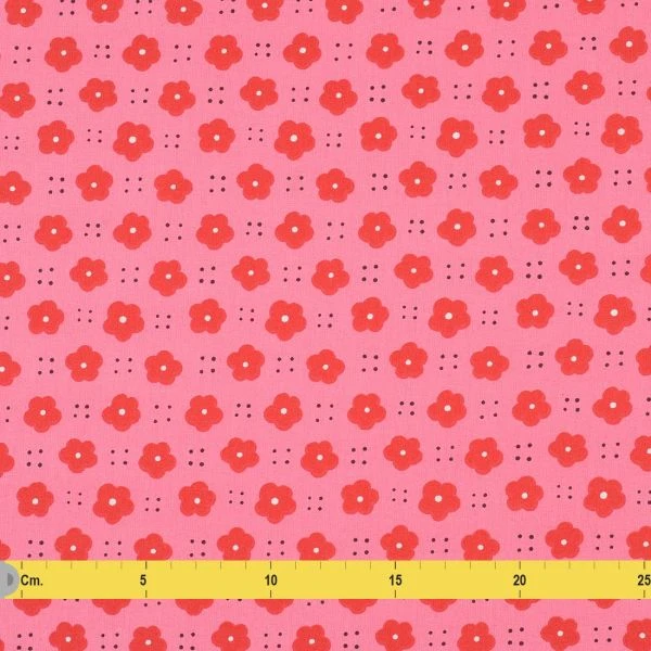 Tissu cretonne Poppy pois rose