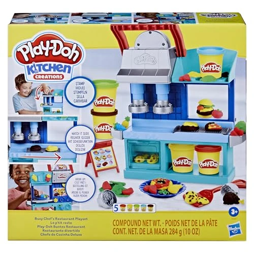 Play-Doh Kitchen Creations, Coffret Le P'tit Resto, Jouet Créatif pour Enfants Dès 3 Ans, Pâte à Modeler avec Accessoires