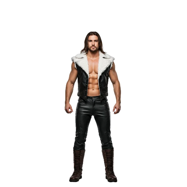 Dark Green Leather Viking Vest with Fur Collar - LARP Cosplay
