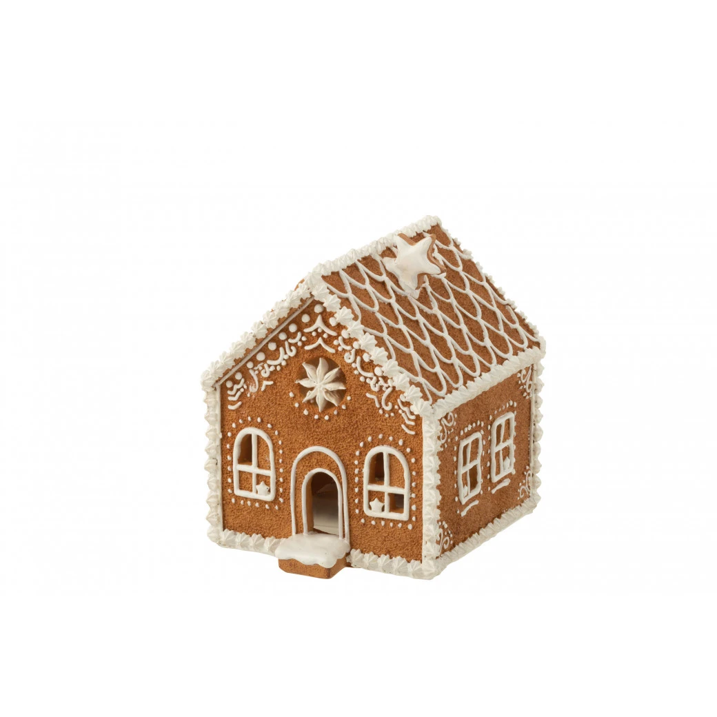 Maison En Pain D'Epice Carre Etoile Led Résine Marron M J-line