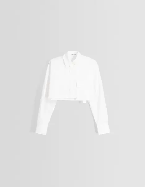 Chemise manches longues cropped popeline lanières