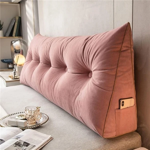 Coussin de Lecture pour Tête de Lit Grand Coussin de Soutien en Forme de Cale pour Tête de Lit Oreiller Triangulaire Coussin Coin avec Housse Amovible et Lavable,60 × 50 × 20 cm-Rosa