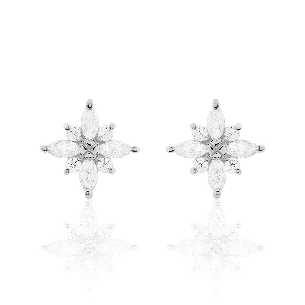 Boucles D'oreilles Puces Eclat Argent Blanc Oxyde De Zirconium