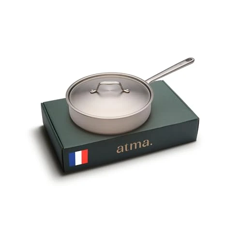 Atma - Sauteuse Inox 24 cm avec Couvercle - Inox 3 Plis - Compatible Tous Feux Dont Induction &amp; Four - Pour Mijoter, Sauter et Frire - Non Toxique, Sans PFAS - Fabriquée en France, Garantie à Vie