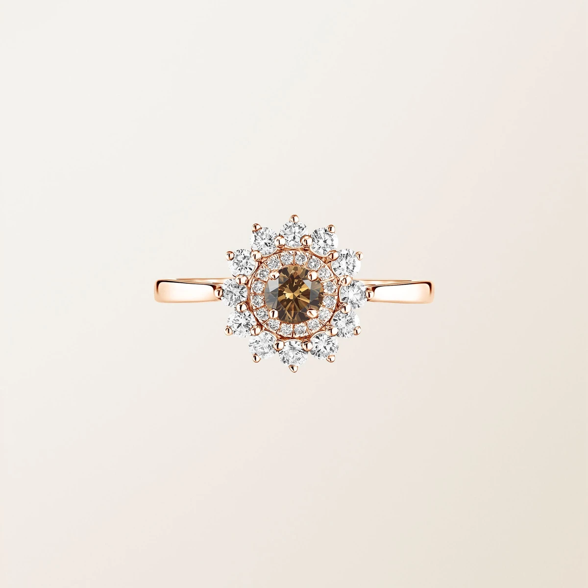 Bague Or rose 750 ‰ Diamant Chocolat Lefkos 4 mm