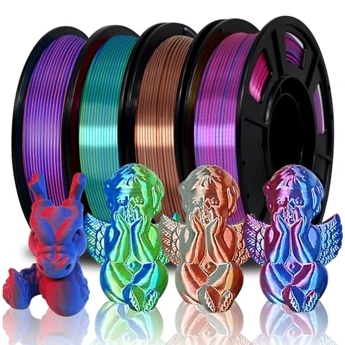 PLA EONO Filament PLA 1.75mm en Soie Bicolore pour Imprimante 3D, Bobine PLA, Filament PLA Multicolore 250g*4, mat rouge/bleu, soie argent/cuivre, soie rose/bleu, soie bleu/vert