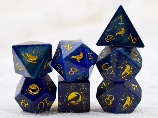 Lapis Lazuli Raven Gemstone Dice Set-Dungeons & Dragons-DnD D and D Dice Set-Polyhedral Dice Set