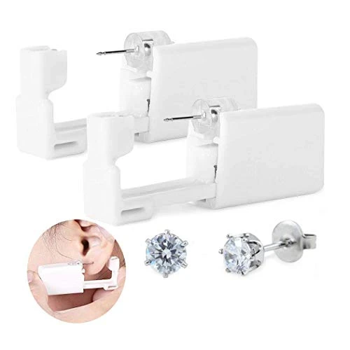 jetables Blanc de sécurité d'oreille Corps Nez lèvres nombril Piercing Gun Pierce Outil de Poinçonnage kit de beauté avec 2 Goujons d'oreille en Acier Inoxydable (2 pcs)
