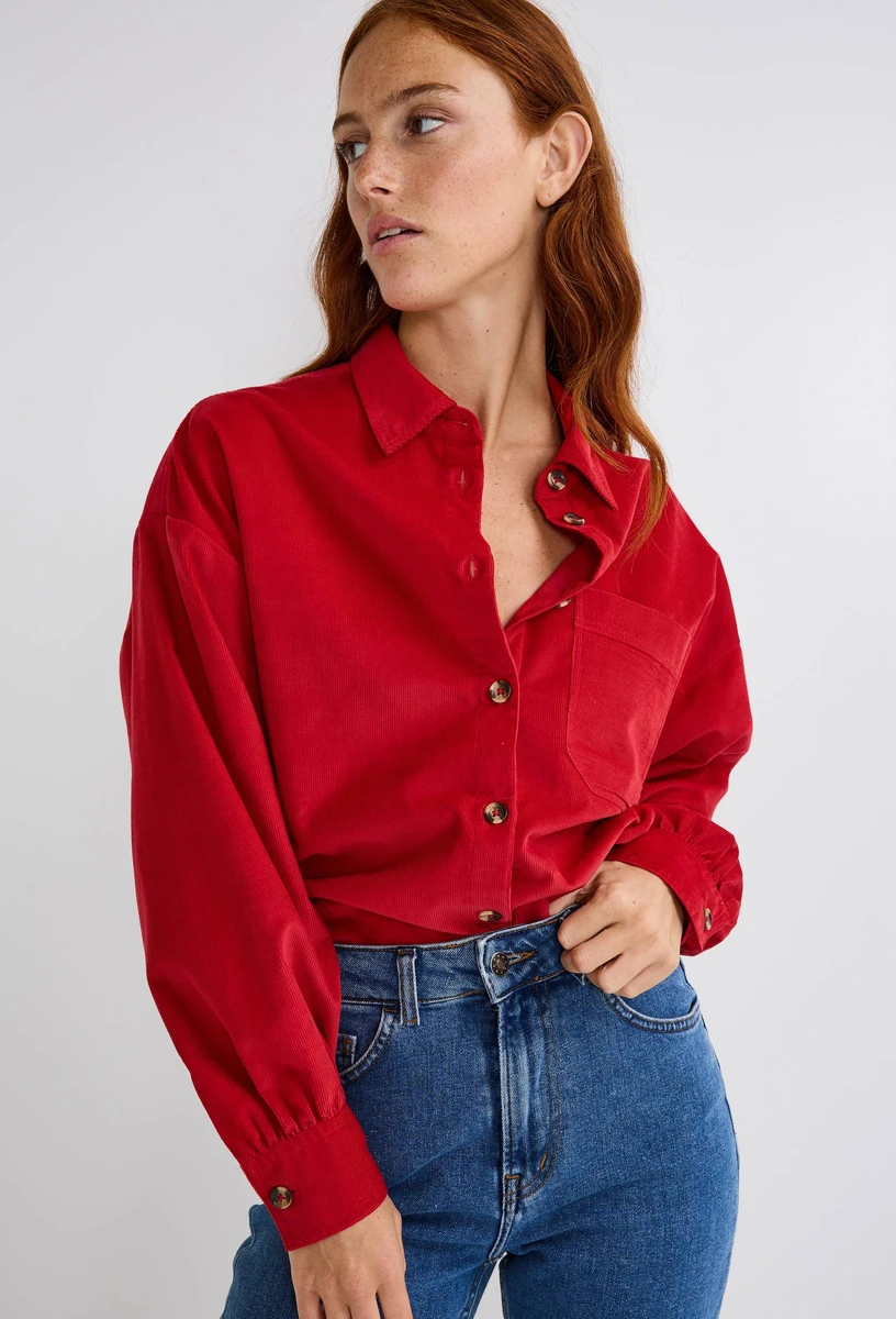 Chemise velours unie en coton