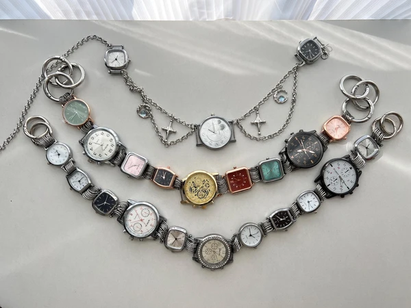 Waist of Time—Cyberpunk multicolor watch pants chain& bag strap, silver watch bag strap. Y2K clock bag chain, trendy unisex bag accessory