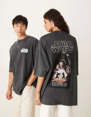 ASOS DESIGN - T-shirt unisexe oversize à imprimé Star Wars Épisode 3 - Noir délavé