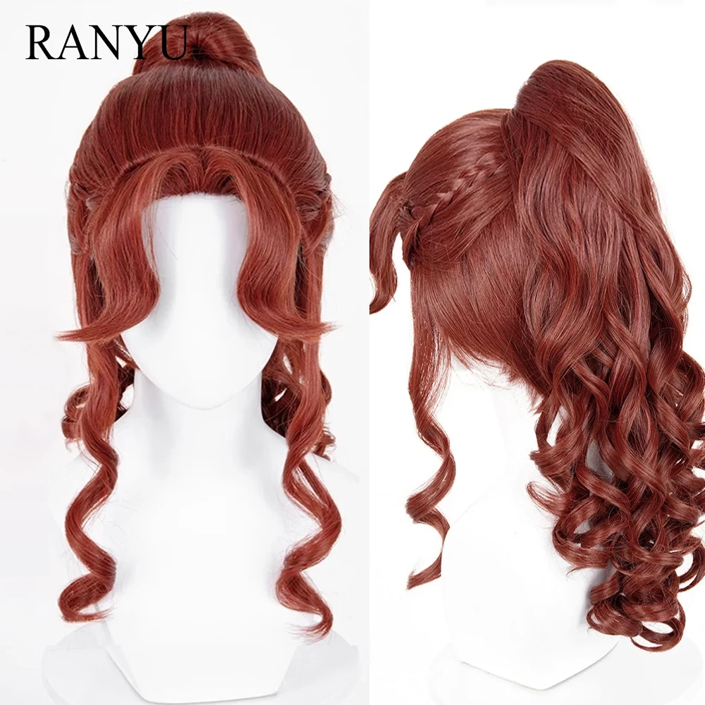 Perruques synthétiques ondulées longues à Clip pour queue de cheval, perruque moelleuse et résistante à la chaleur pour jeu d'anime, perruque de Cosplay pour fête quotidienne, Orange et marron - AliExpress