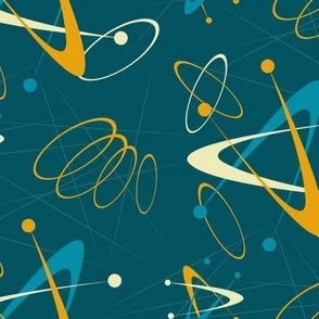 Mid century modern atomic boomerang blue Fabric | Spoonflower