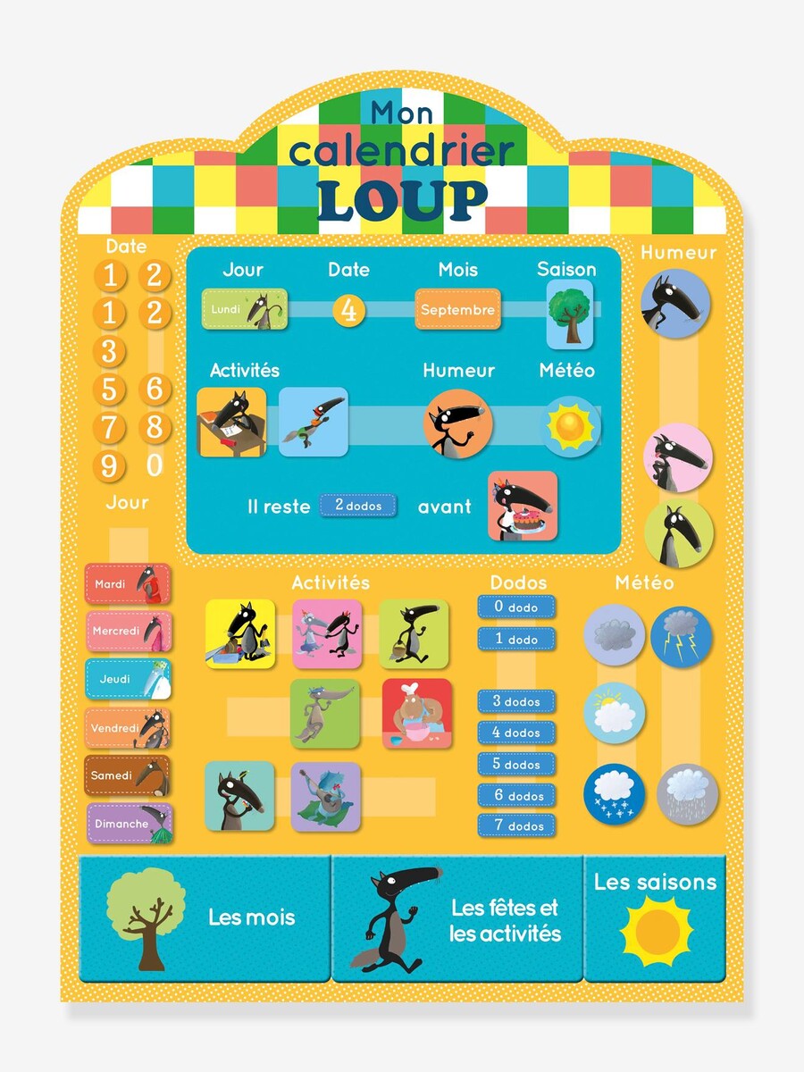 Calendrier en tissu le Loup AUZOU bleu - Auzou Sodis