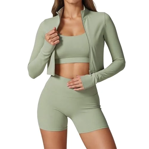 Generisch DOutdoor Sports Vêtements de yoga ajustés Nude Vêtements de fitness résistants aux chocs Vêtements de yoga taille haute manches courtes, Vert clair., XL