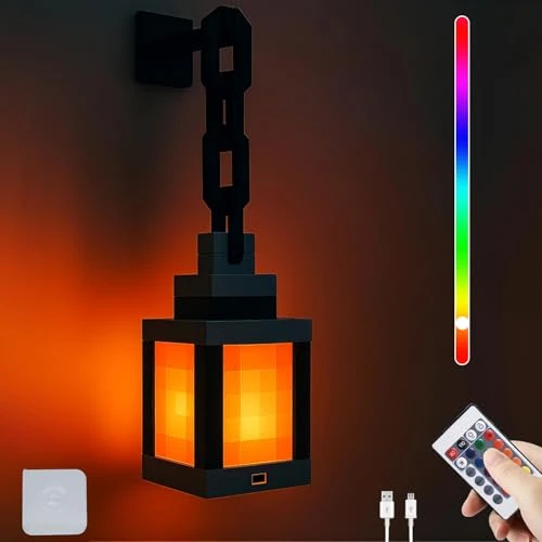 DTSDWA Lanterne Pixelée Veilleuse Lampe Murale Portable 16 Couleurs avec Télécommande &amp; Fonction de Dimmer 3D Lampe de Table pour Enfants Batterie Murale pour Chambre Camping Cadeau pour Joueurs