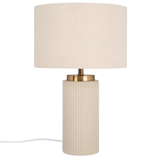 Lampe en céramique blanche et abat-jour en coton beige | Maisons du Monde