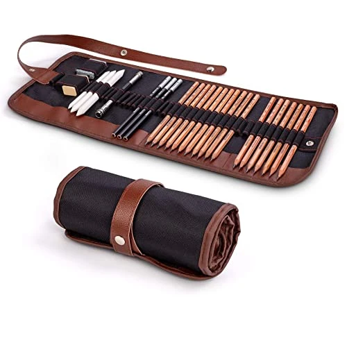 Cooja Set Crayon Materiel de Dessin et Croquis, Kit Artiste pour Dessiner, Art Supplies avec Esquisse Crayons Graphite &amp; Fusain pour Enfants Adultes Professionnels, 29 Pièces
