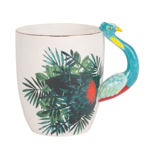Mug paon en porcelaine motifs feuilles | Maisons du Monde