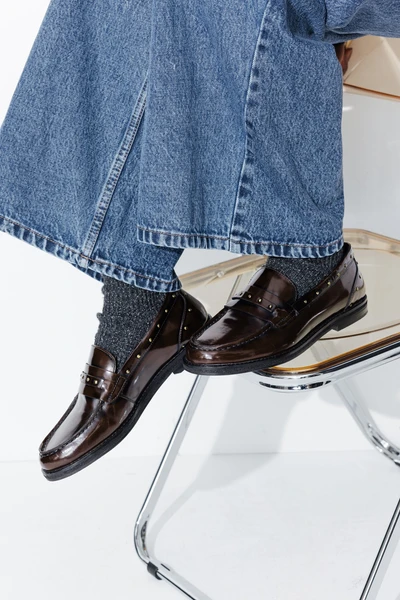 Mocassins en cuir clouté Femme