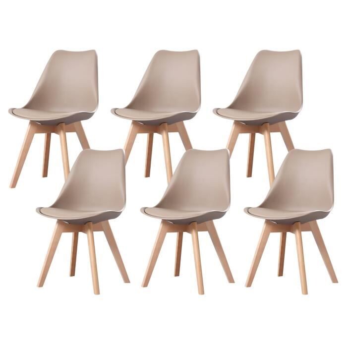 Clara - Lot de 6 chaises scandinave - Taupe - pied