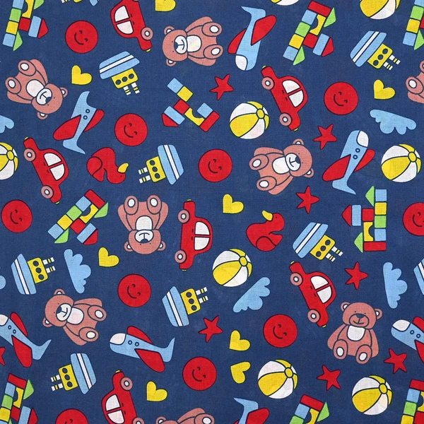 Coton imprimé jouets pour enfants fond bleu foncé