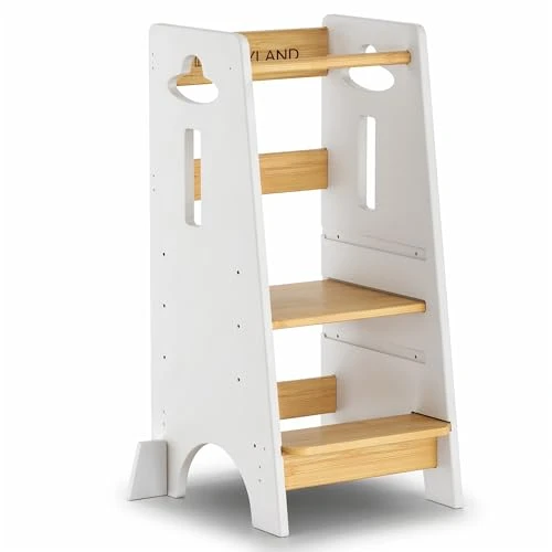 COSYLAND Tour d Observation Enfant Réglable en Hauteur Tour d'observation Montessori, Sûr et Sécurisé Tour d'apprentissage Bebe en Bois, Chaise Montessori Enfant À Partir de 18 Mois - Blanc