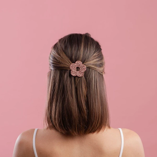 Round Hair Clip Flower Champagne Pink