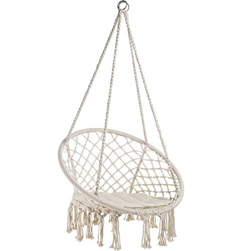 tectake 800689 - Hamac Chaise Suspendu Design 1 Personne, Intérieur extérieur, Coussin d'Assise Inclus - Plusieurs Couleurs - (Beige | no. 403117-2)