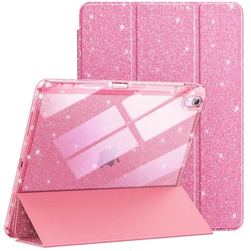 JETech Coque à Paillettes pour iPad Air 13 Pouces M3/M2 (2025/2024) avec Porte-Pencil, Étui Mignon Scintillant Fine pour Enfants et Filles, Housse Dos Transparente Brillante (Rose)