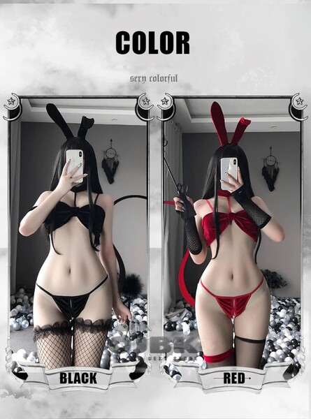 Sexy Lingerie Sweet Three Point Hanging Neck Style Cute Bunny Girl Transparent Uniform Passion Temptation Suit For Women