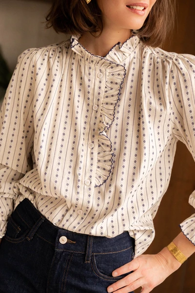 Chemise Avec Un Imprimé Et Des Petits Volants - Marine - Boutique Libertie