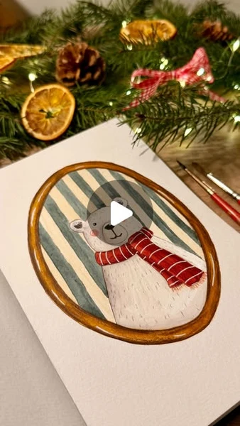 Valentin 🎨🌸 L’Atelier de Constant on Instagram: "« Petit ours blanc ❄️✨🌲🥰 »Je peins rarement des animaux, mais pour commencer cette nouvelle année, j’ai voulu essayer quelque chose de nouveau. 🥹✨J’aime tellement les rayures que j’en ai ajouté comme fond derrière mon petit ours, dans son joli cadre 😍❄️J’espère que cette première illustration de 2026 te plairait, dis le moi juste en dessous en commentaire 🙏🏻🥰🥹✨#tuto #aquarelle #ours #rayures"