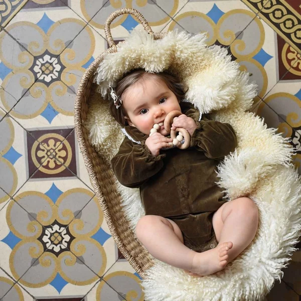 Barboteuse Castille velours kaki - Bébé