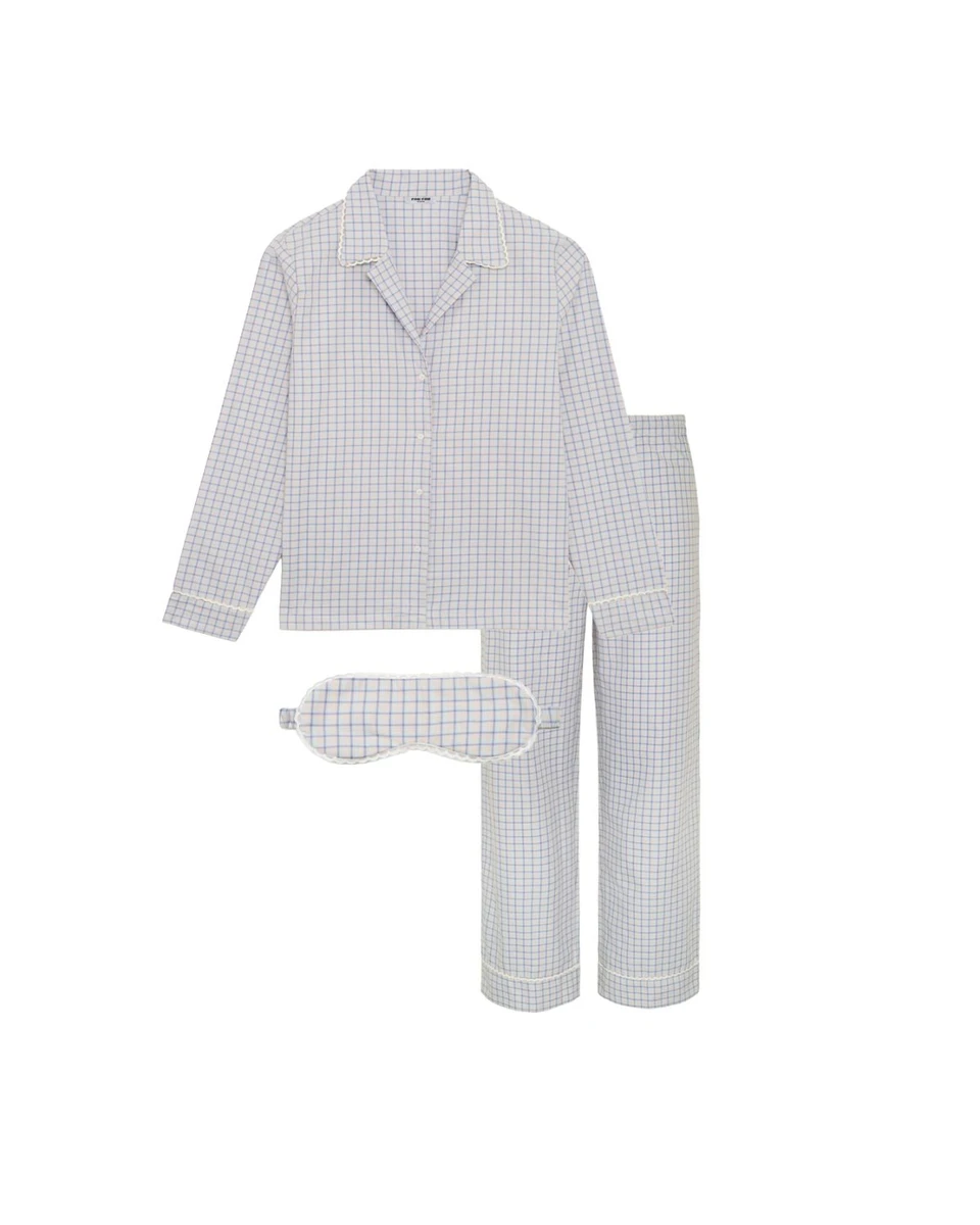 The Pajama Set: French Poplin Blue Check