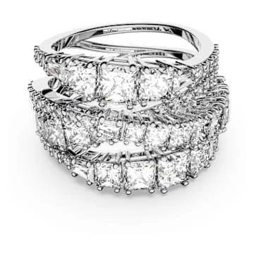 Hyperbola ring, Mixed cuts, White, Rhodium plated