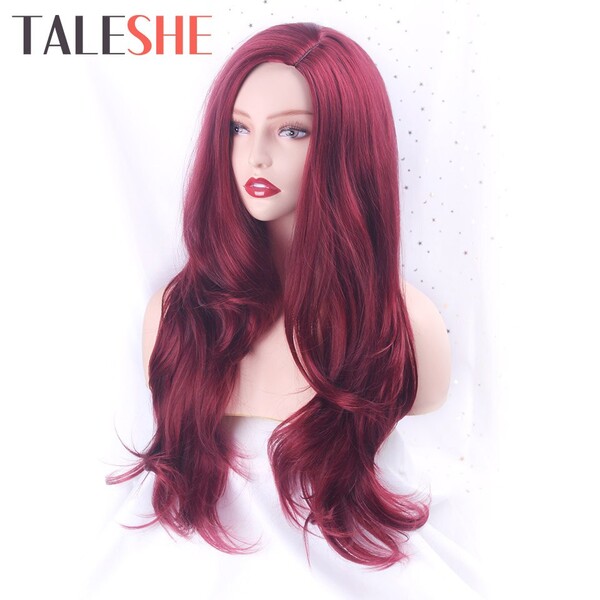 €11.08 45% de réduction|TALESHE longues perruques ondulées rouges perruques synthétiques partie latérale naturelle fibre de cheveux résistante à la chaleur pour les femmes noires rose Cosplay | AliExpress